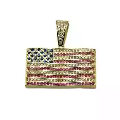 2.80Ct Red/Blue/White Lab Created Diamond US Flag Pendant 14K Yellow Gold Plated • $114.99