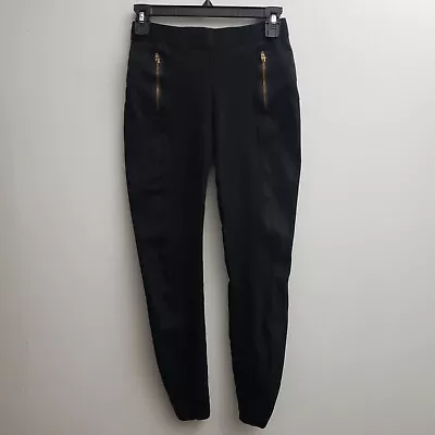 J Crew Womens Paneled Pixie Crop Pant 0 Solid Black Zip Pockets Stretchy  A3406 • $17.60