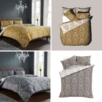 Luxury Royal Damask Duvet Cover + Pillowcases Floral Print Quilt Linen Bed Set • £16.99