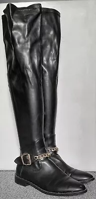 Womens Zara Black Pu Coated Over The Knee Boots. Size Uk 5 • £17.49