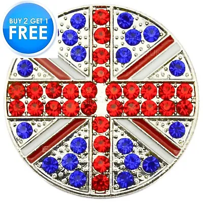 New Uk Union Jack Flag Blue Red Diamante Crystals Silver Pin Brooch Badge Gift • £4.55