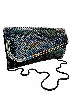 Vintage Black Metal Mesh Clutch Handbag Evening Purse Disco Crossbody Y2K • $29.50