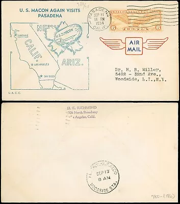 9/11/34 USS Macon Training Visits Pasadena CA LA CoC Pasadena CNLAM Etiquette • $17.99