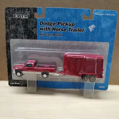 2001 Ertl 1/64 Red Dodge Pickup Truck W/Horse Trailer Stock #12270 NIP • $98.99