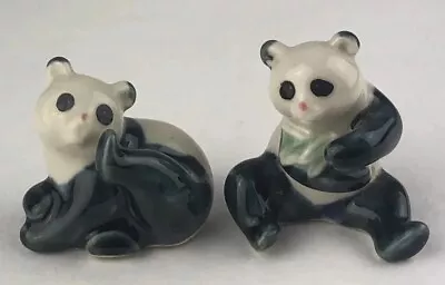 2 Playful Panda Figurines Ceramic 2” Mini Vintage  • $14.99