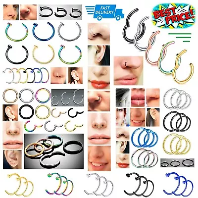 Nose Ring Surgical Steel Septum Clicker Hinge Segment Face Ear Lip Hoop Piercing • £1.99