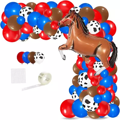 Western Cowboy Party Decorations Horse Balloon Arch Garland Kit Red Blue Brown B • $21.87