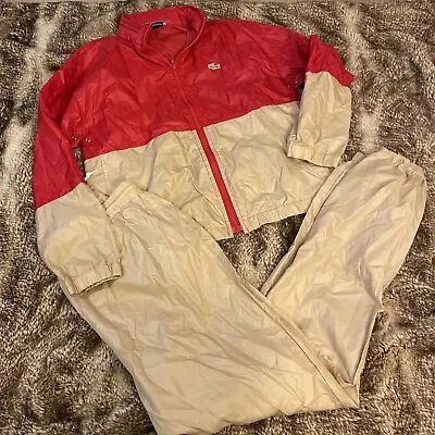 Vtg Izod 2-Piece Red Tan Color Block Nylon Windbreaker Track Suit Mens M 49ers • $29.99