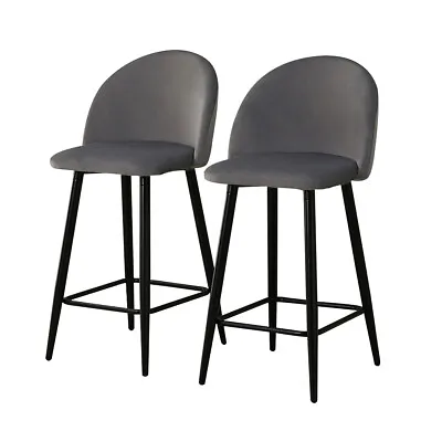 £46 • Buy 2X Velvet Bar Stools Breakfast Stool Kitchen Pub Chairs Grey 75cm Seat High