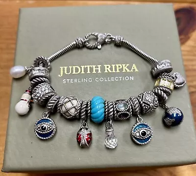 Sterling Silver 925 Judith Ripka Multi Gemstone Charm Bracelet 16 Charms 8” • $129