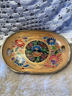VTG MEXICAN Folk Art Wooden Tray Hand Painted • $32.30