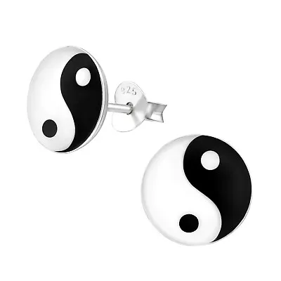 Ladies Girls Boys 925 Sterling Silver YIN YANG Logo Stud Earrings Pair UK SELLER • £5.69