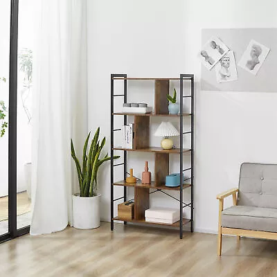 Storage Shelf Bookcase Closet Floor Standing Metal Frame Display Rack Brown • £65.99