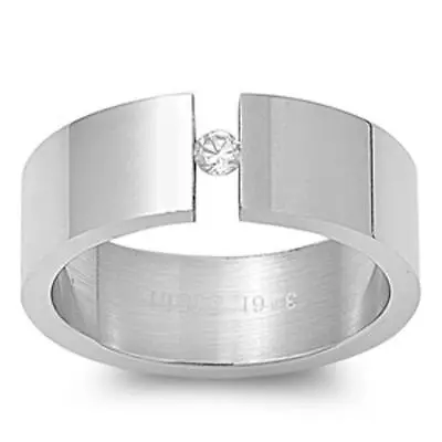 Men's White CZ Tension Ring Polished Stainless Steel Band New 8mm Sizes 6-12 • $7.69