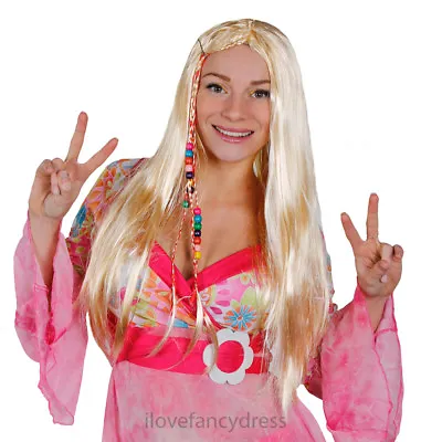 Long Blonde Hippy Wig Braided 60s 70s Hippie Fancy Dress Costume Accessory  • £10.99