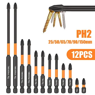 12x Magnetic Anti-Slip PH2 Impact Driver Phillips Screwdriver Drill Bit Tool Set • $12.48