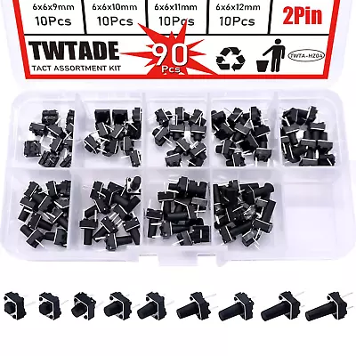 90PCS 2 Pin Tactile Switch Micro Momentary Tact Push Button Switch Assortment Ki • $14.99