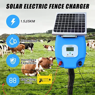 5KM Solar Power Charger 1.5J Electric Fence Energiser Energizer For Farm Animal • $179.99