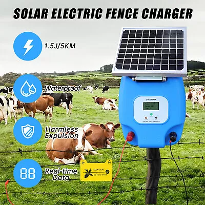 Solar Powered Fence Charger 5W Electric Fence Energizer For Livestock Horse Goat • $128.79