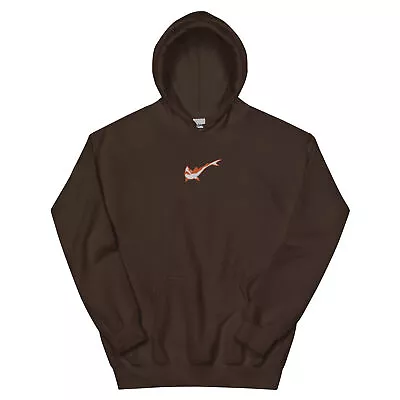 Oski Shark Embroidered Hoodie Brown Dark Chocolate Orange Thread • $46