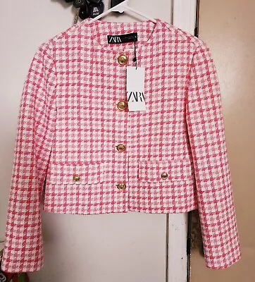 Brand New Zara Tweed Hot/Pink Textured Blazer Jacket Women’s Size Small • $19