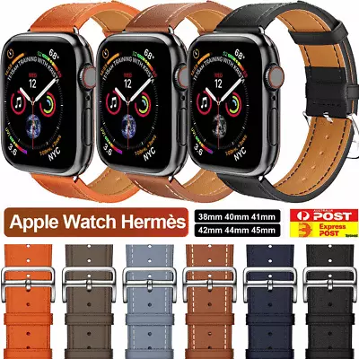 Apple Watch IWatch Band Series 9 8 7 6 5 4 3 SE 45 44 41  Hermès Leather Strap • $10.99