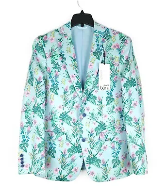 Bar III Men's Slim-Fit Stretch Sport Coat Blazer Blue/Pink Floral Print 44R NWT • $52.46