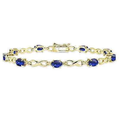 $44.99 • Buy Oval Created Blue Sapphire Infinity Gold Plated 925 Silver Tennis Bracelet