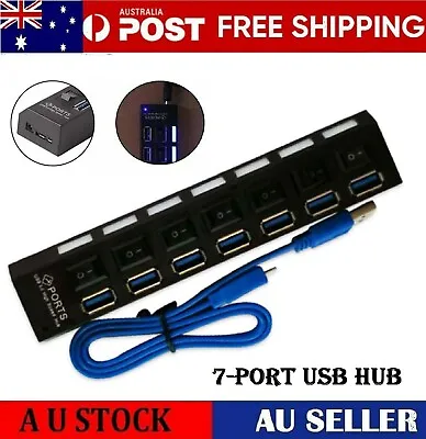 7 Port USB 3.0 & 2.0 USB HUB Super Speed Cable LED 5Gb Switch 1TB For PC Laptop • $23.99