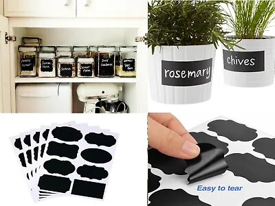 Reusable Chalkboard Blackboard Chalk Sticker Craft Kitchen Jar Labels Tags Black • £1.29
