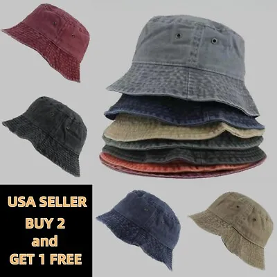 Pigment Washed Dyed Denim Bucket Hat Visor Hunting Fishing Outdoor Cap • $8.99