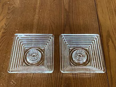 MCM Depression Glass Anchor Hocking Manhattan Pattern Candle Stick Holders 4” • $22.56