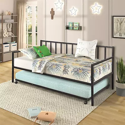 Metal Daybed With Trundle Twin Size Day Bed Frame With Pullout Trundle Heavy-D • $269.99