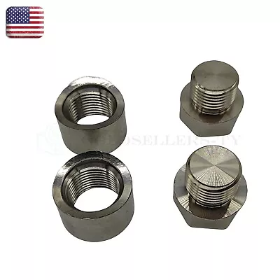 NEW 2 Sets O2 Oxygen Sensor Weld On / Weld In Bung Plug & Nut Cap Kit M18 X 1.5 • $11.59