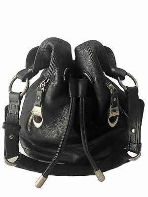 B Makowsky Black Leather Shoulder Bucket Hobo Bag • $38.99