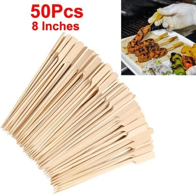£3.99 • Buy 8-Inch Bamboo BBQ Skewers Sticks 50pcs For Barbecue Kebab Fruit Wooden Sticks