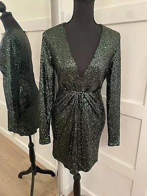 Charlotte Russe Mini Dress Green Sequin V Neck  SZ M • £33.25