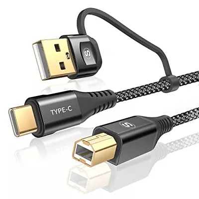 2-in-1 USB-A/C To USB-B Printer Cable 6.6FT USB C MIDI Cable Nylon Braid Hig... • $20.76