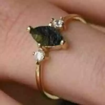 100% Natural Moldavite Ring With Zircon Ring Gold Plated Ring 925 Sterling • $42.71