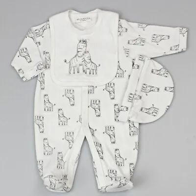 Baby 3 Piece Sleepsuit Layette Clothes Gift Set ~ Zebra ~ Watch Me Grow 0-9M Abg • £12.99