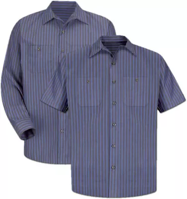 Red Kap Work Shirt Poplin Stripe 2 Pocket Men's Industrial Uniform • $18.98