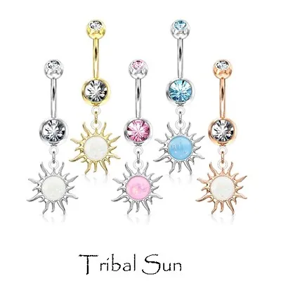£5.25 • Buy Opal Glitter Belly Bar - Surgical Steel Piercing Heart Flower Navel Ring
