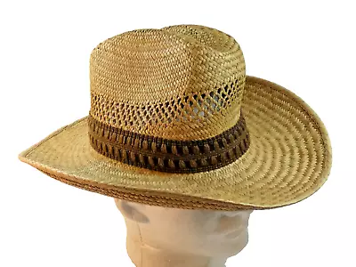 Authentic Vintage DORFMAN PACIFIC Straw Cowboy Hat Brown Cloth Band Small A+ • $19.85