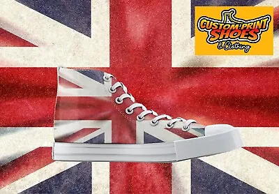 Custom High Top Trainers Shoes England Union Jack Style Personalised Gift • £34.99