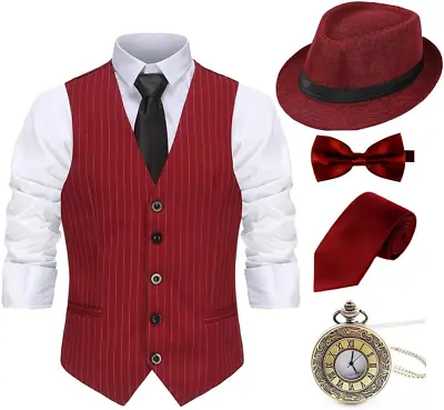 1920S Mens Costume Gatsby Gangster Costume Accessories Xx-Large Stripe Winered • $59.99