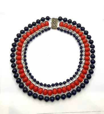Vintage Signed Mariam Haskell Red White Blue Glass Beads Choker Necklace • $449