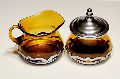 Cambridge Glass Farberware Amber Creamer & Sugar W/ Lid • $49.99