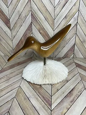 Hand Carved Wooden Bird On Mushroom Coral Figurine Signed And Dated Vintage • $39.95