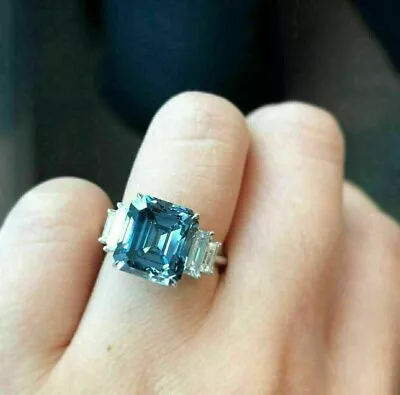 3Ct Emerald Cut Lab Created London Blue Topaz Womens Ring 14K White Gold Plated • $139.99