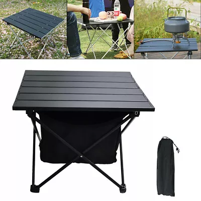 Camping Table Folding Aluminium Frame And Roll Up Top With Compact Carry Bag AU. • $26.99